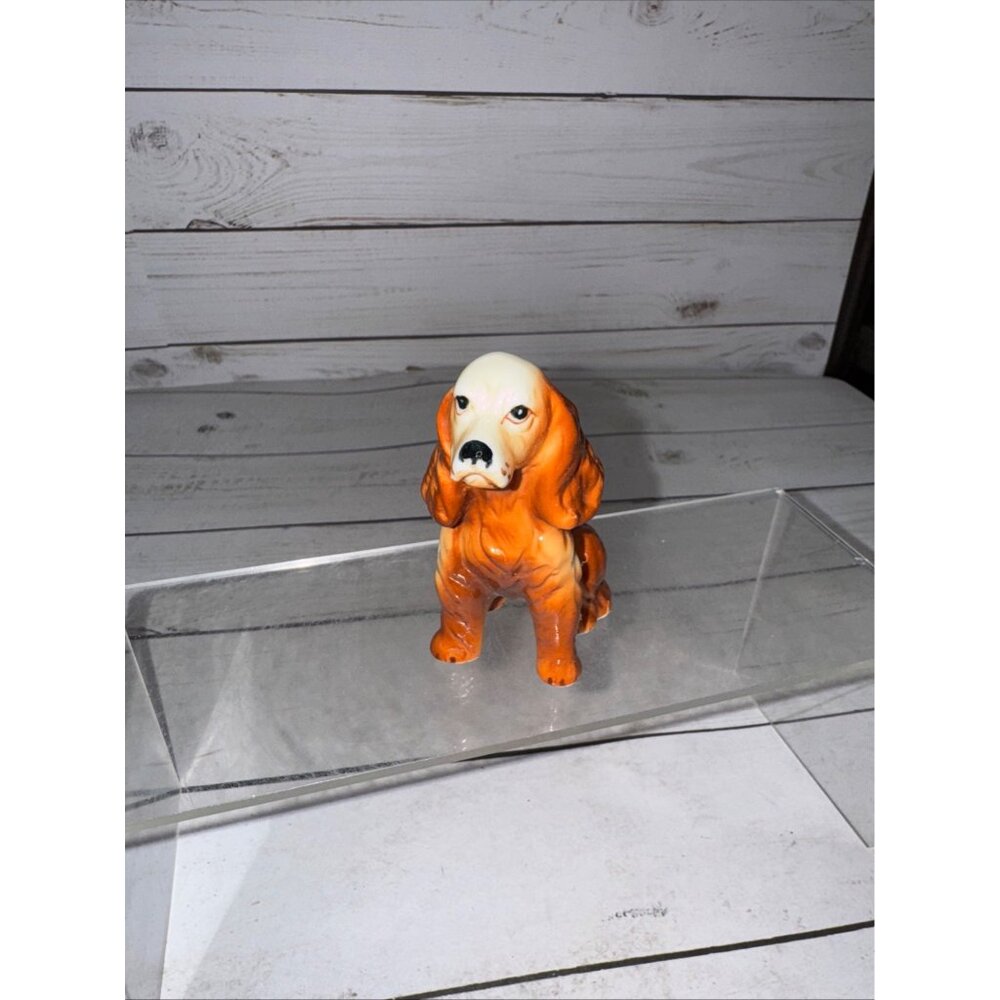 Vintage Ceramic Cocker Spaniel Dog Figurine Brown White Glazed 5"‎ Collectible